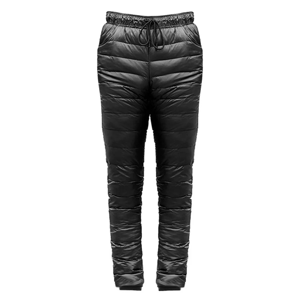 Outdoor Thermal Goose Down Pants Both Side Open Zipper Windproof Waterproof Camping Climbing Men Women Winter Trousers S-5XL