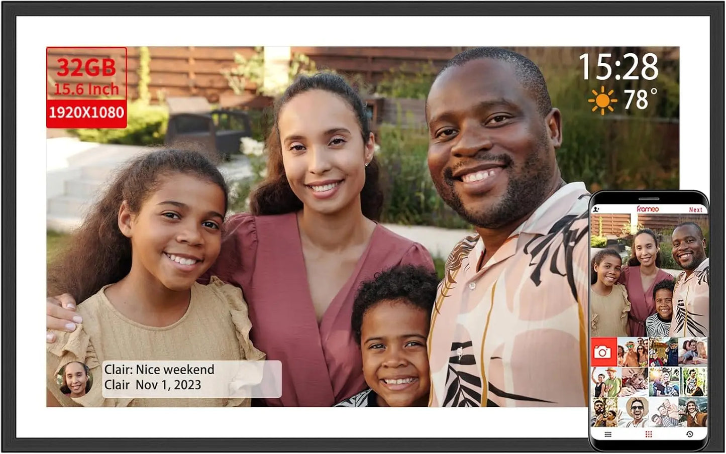 15.6 Inch Large Digital Picture Frame WiFi Electronic Smart Digital Photo Frame 32GB 1920 * 1080 IPS Touch Screen Wall Mountable