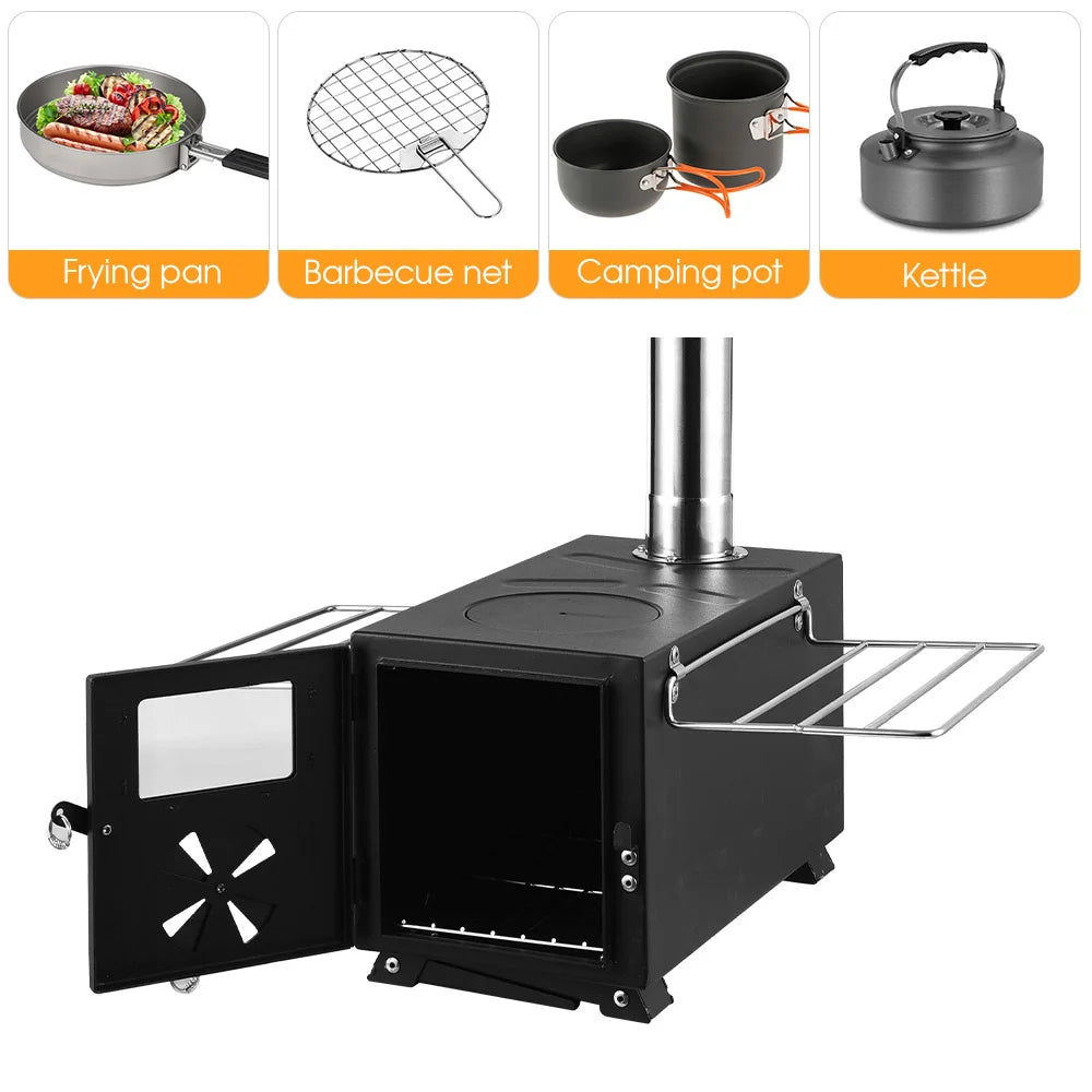 Outdoor Camp Tent Firewood Stove Portable Wood Burning Stove Multifunctional Firewood Burner with Detachable Chimney