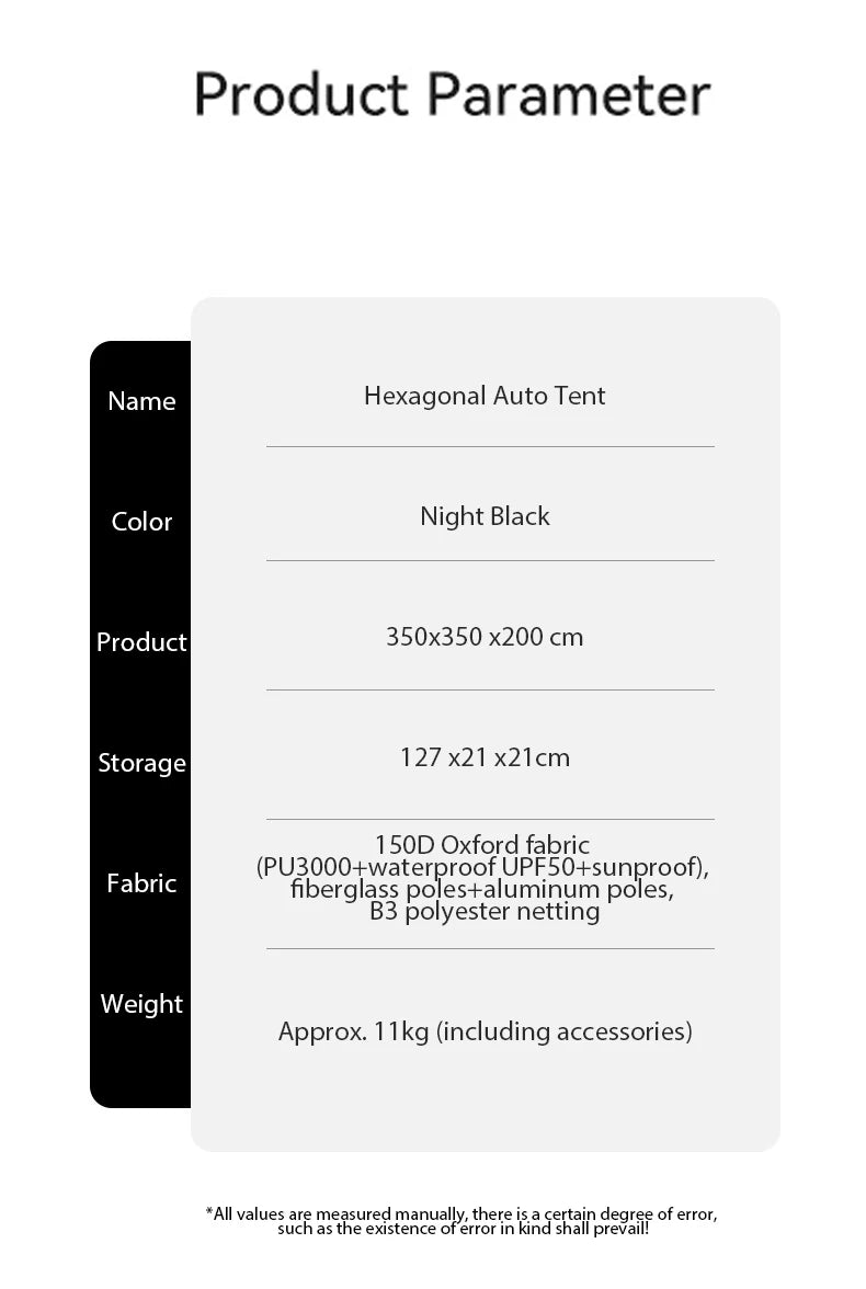 Blackdog 6-8 Person Tent Outdoor Hexagonal Automatic Quick-open Camping Tent Portable Folding Vinyl Sunproof Rainproof