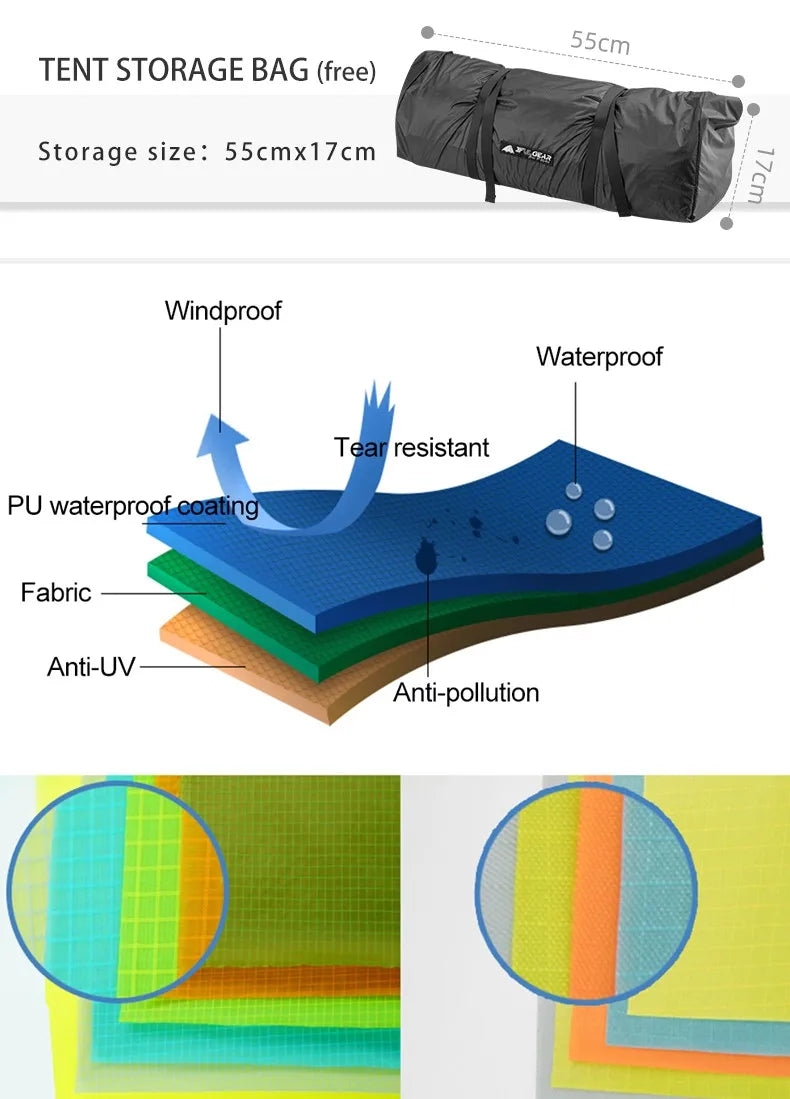 3F UL Gear Qinkong 3P 3-Person 4-Season Camping Tent 15D Silnylon Coating with Matching Ground Sheet Ultralight Outdoor