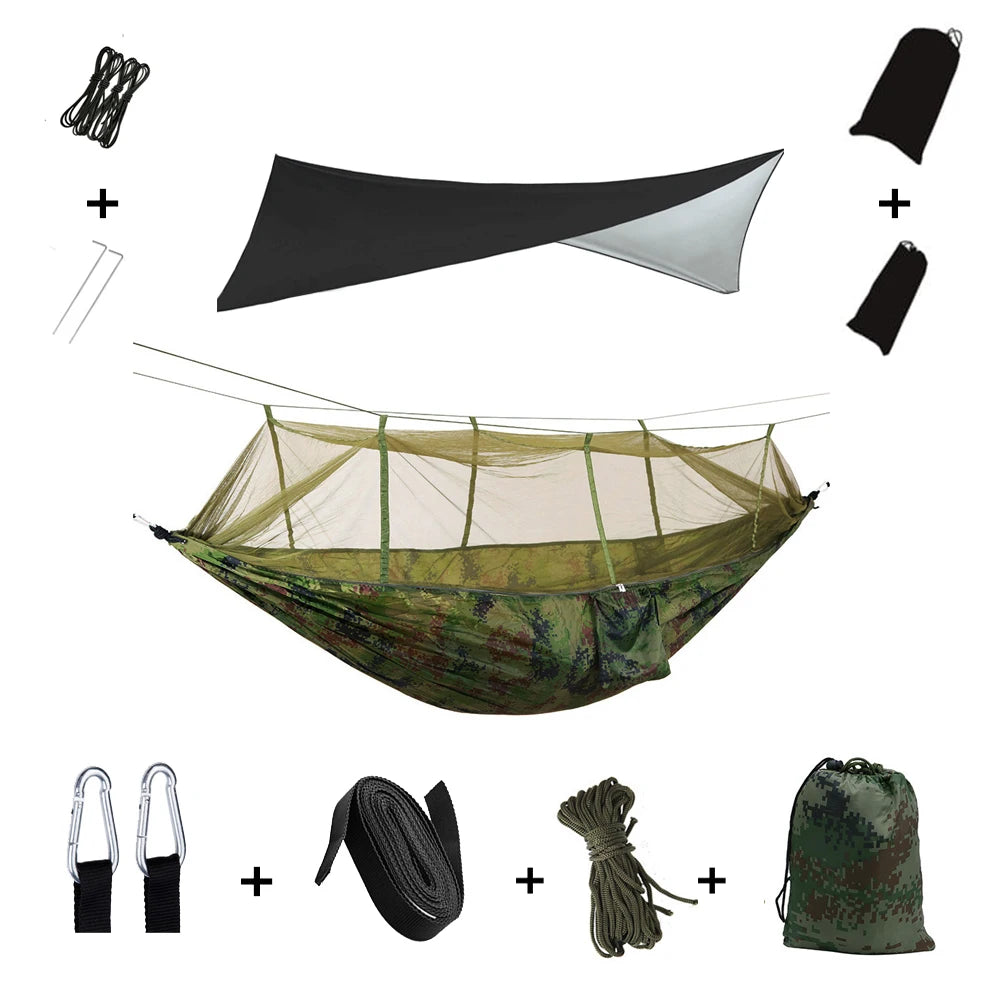 Anti Outdoor Camping Hammock With Mosquito Net And Rain Tent Equipment Supplies Shelters Camp Bed Survival Portable Hammock