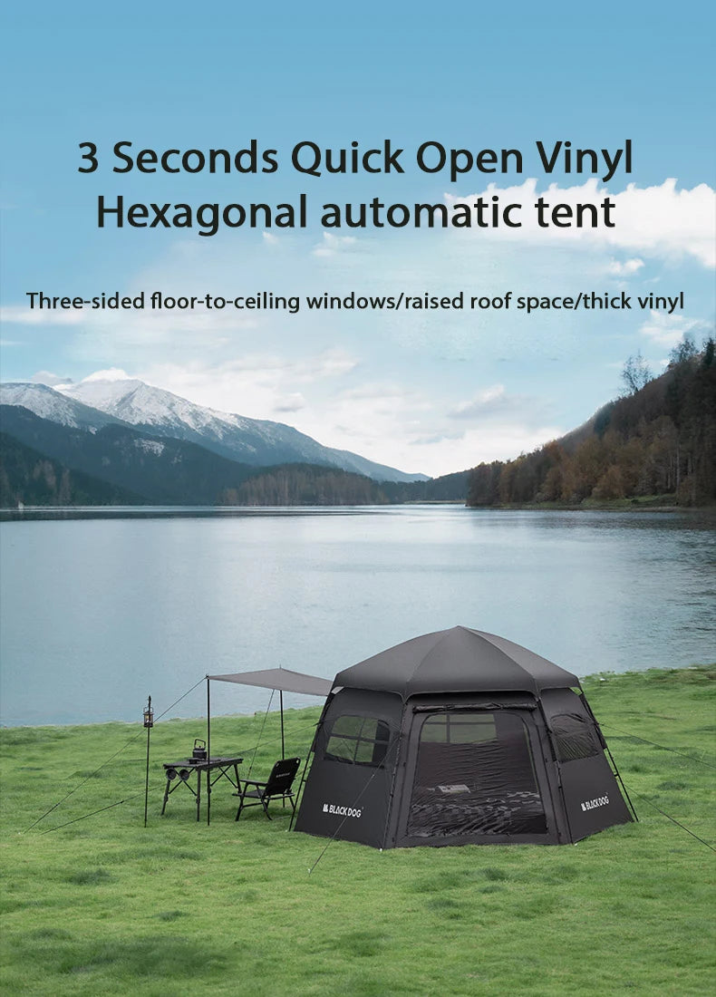 Blackdog 6-8 Person Tent Outdoor Hexagonal Automatic Quick-open Camping Tent Portable Folding Vinyl Sunproof Rainproof