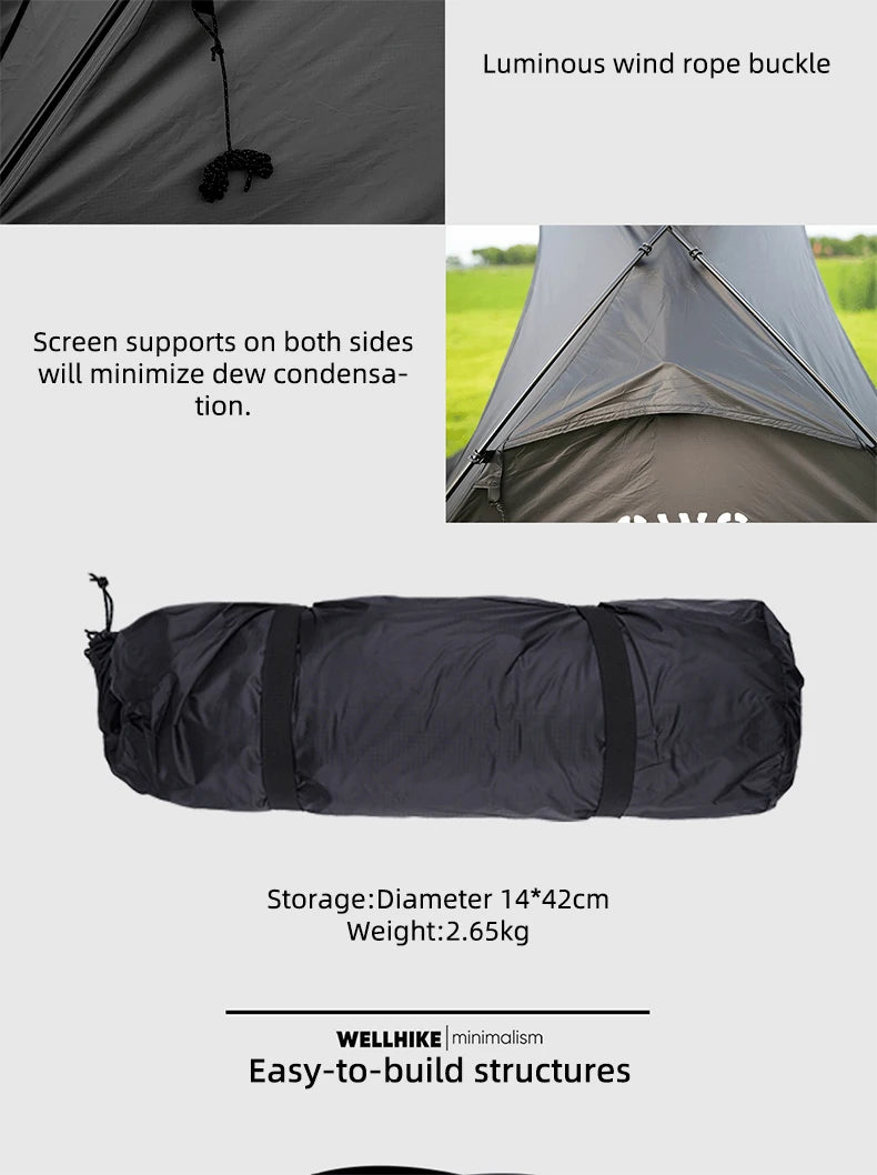 WELLHIKE Lightweight Camping Tent Rain And Sun Outdoor Hiking Backpacking Travel Hiking Tent Field Park Camping Equipment