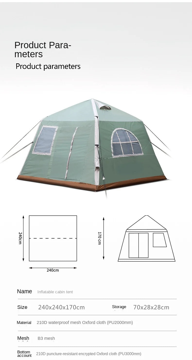 SunnyFeel 5-8 Person Fine Camping Inflatable Cabin Tent Outdoor Waterproof Lightweight Oxford Fabric Rainproof Camp Tent