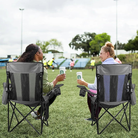 4 Pack Outdoor Camping Chairs Folding//Portable with Cooler Pouch, Mesh Backrest and Cup Holder Pocket(Grey) (Gr