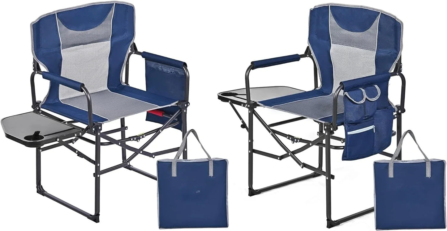 Oversized Camping 2 Pack, Portable Folding Lawn Chairs for Adults Heavy Duty with Side Table,Foldable Camp Chairs