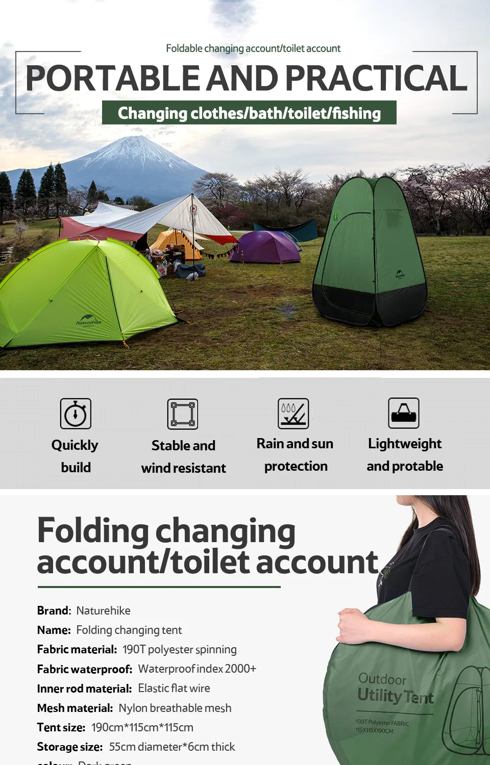 Naturehike Ultra Light Portable Outdoor Camping Fishing Tent Outdoor Dressing Shower Mobile Toilet Folding Tent