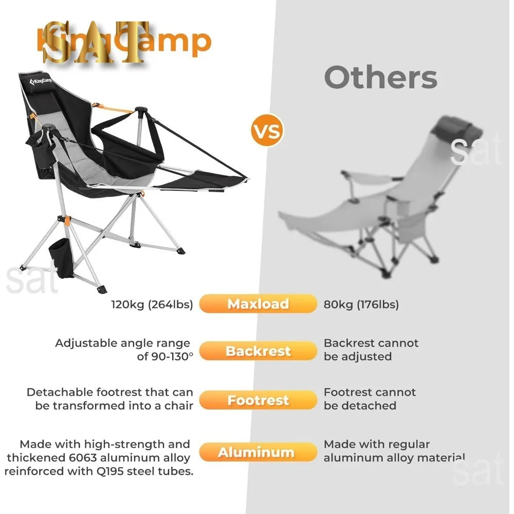 KingCamp Camping Chair, Hammock Chair, Folding Rocking Chair, Aluminum Adjustable Back Swing , Chair with Removable Footrest