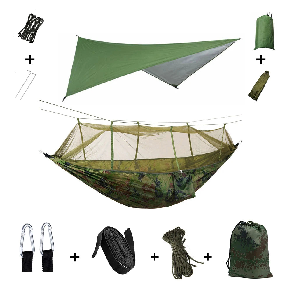 Anti Outdoor Camping Hammock With Mosquito Net And Rain Tent Equipment Supplies Shelters Camp Bed Survival Portable Hammock