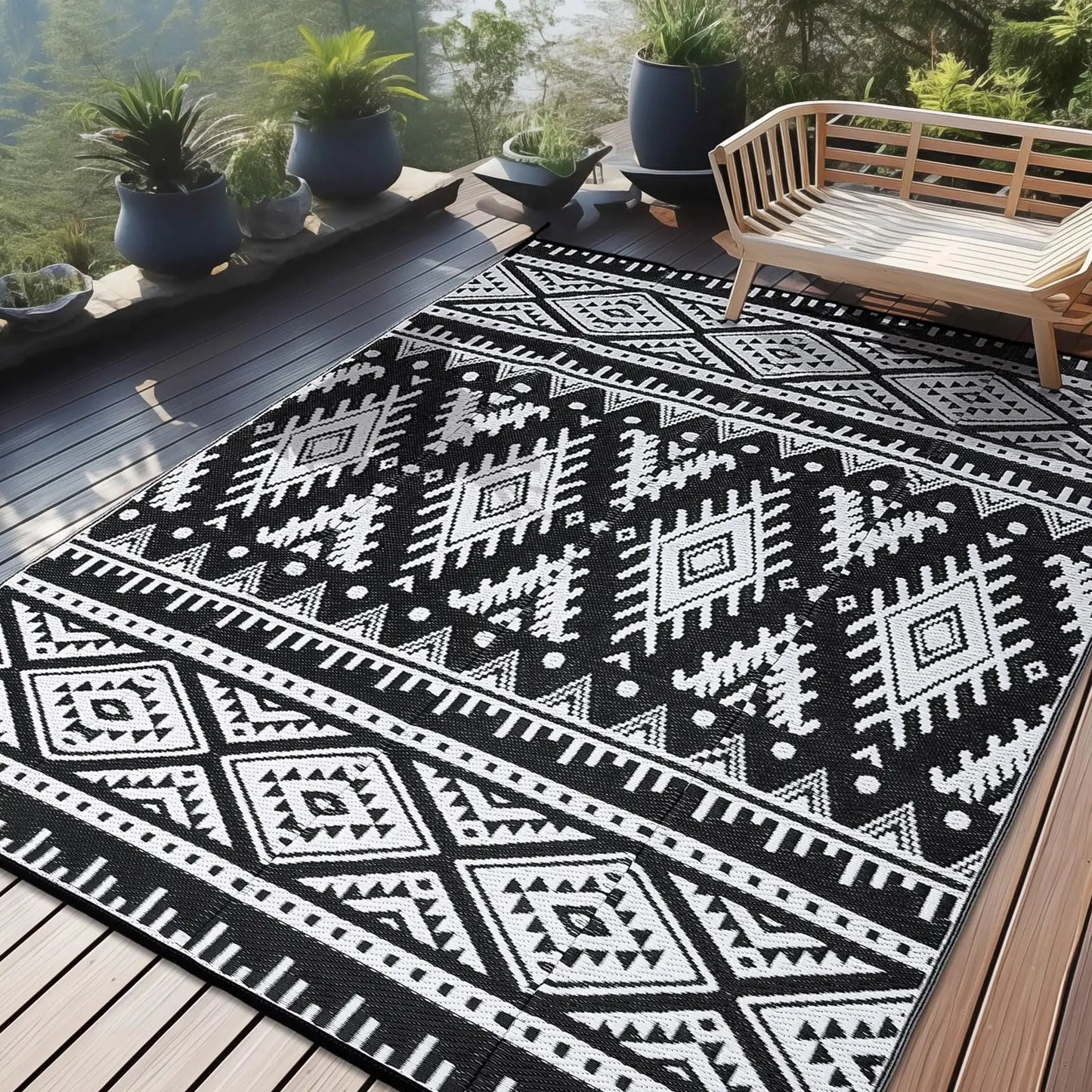 Olanly Outdoor Waterproof Rugs Reversible Plastic Straw Rug Indoor Outdoor Washable Boho Patio Rug RV Mat For Patio Camp Picnic