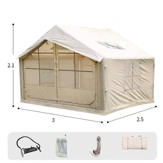 Inflatable Camping Tent with Pump, Glamping Tents, Easy Setup 4 Season Waterproof Windproof Outdoor Blow Up Tent