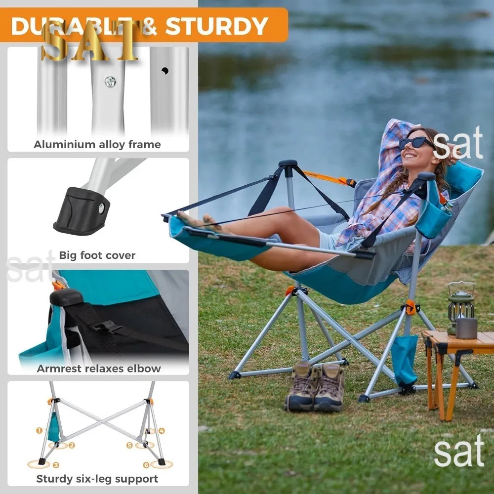 KingCamp Camping Chair, Hammock Chair, Folding Rocking Chair, Aluminum Adjustable Back Swing , Chair with Removable Footrest