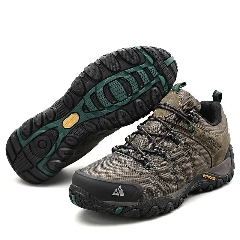 HIKEUP Four-Season Men's Hiking Shoes Outdoor Sports Genuine Leather Wear-Resistant Climbing Shoes Rubber Sole Trekking Sneaker