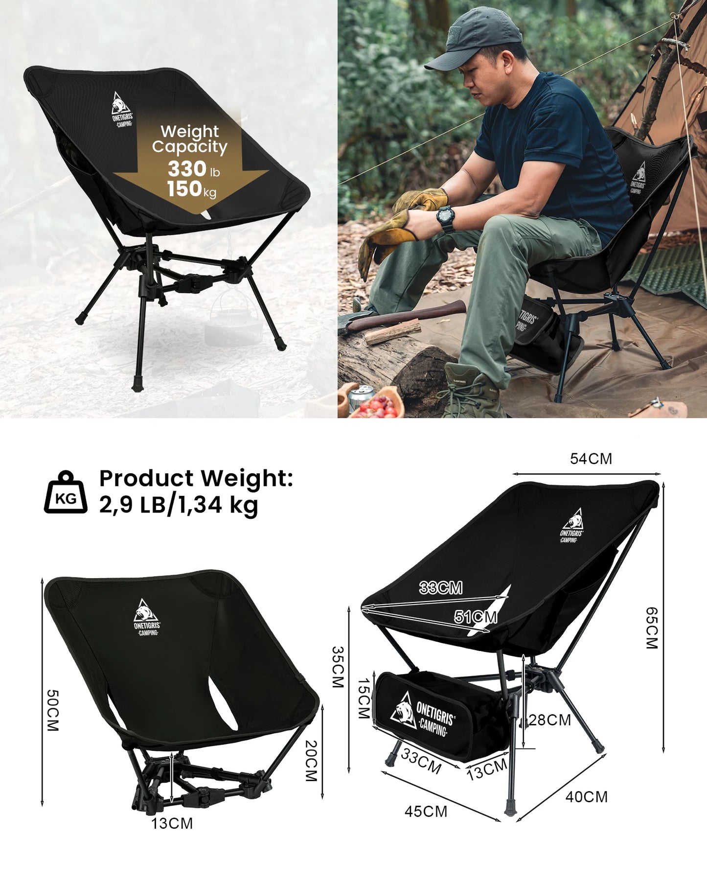 OneTigris Tigerblade Camping Chair Foldable Outdoor Chair Triangle Framed Compact Portable Backpacking Hiking Chair