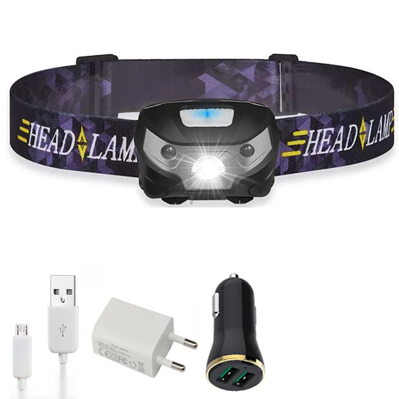 ZK20 LED Headlamp Mini USB Rechargeable Sensor Headlight Motorcycle Camping Light Portable Torch EDC