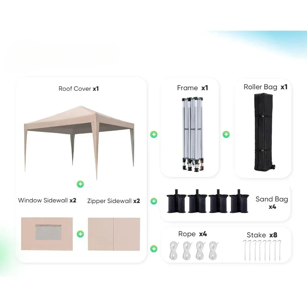 8x8 Pop-Up Canopy Tent with Sidewall & Roller Shutter Ventilation Window, Outdoor Gazebo Closed Waterproof, Bonus 4 Sandbags