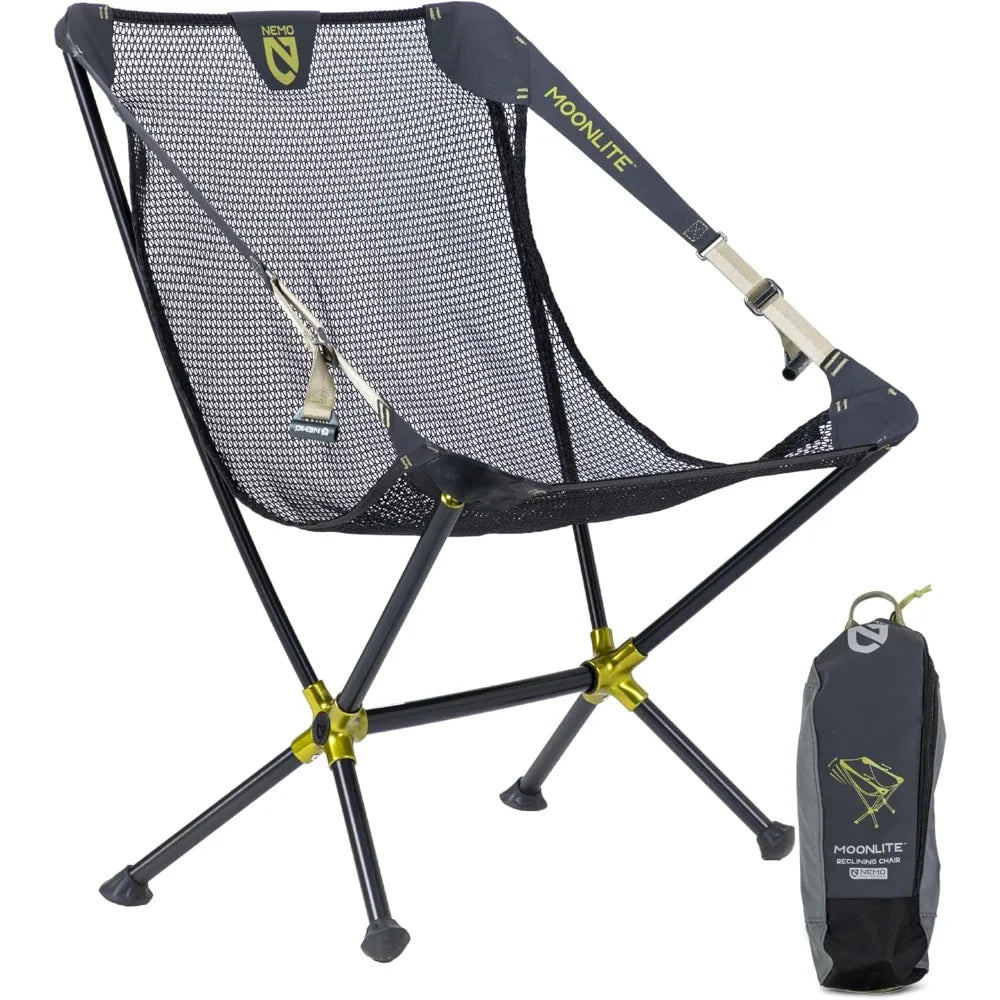 Moonlite Reclining Camp Chair | Portable Backpacking and Camping Chair with Adjustable and Foldable Options, Black Pearl