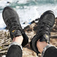 HIKEUP Four-Season Men's Hiking Shoes Outdoor Sports Genuine Leather Wear-Resistant Climbing Shoes Rubber Sole Trekking Sneaker