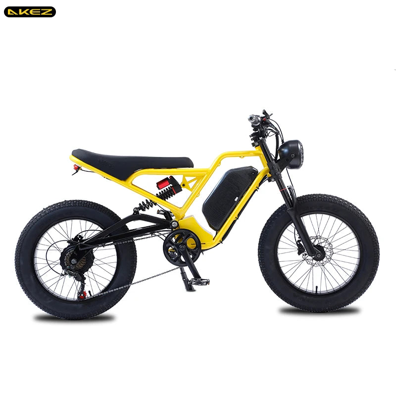 AKEZ-Electric Bike with Hydraulic Brake Ebike 20*4.0 Off-Road Fat Tire 45km h 7 Speed 1500W 48V 18Ah Removable Lithium battery